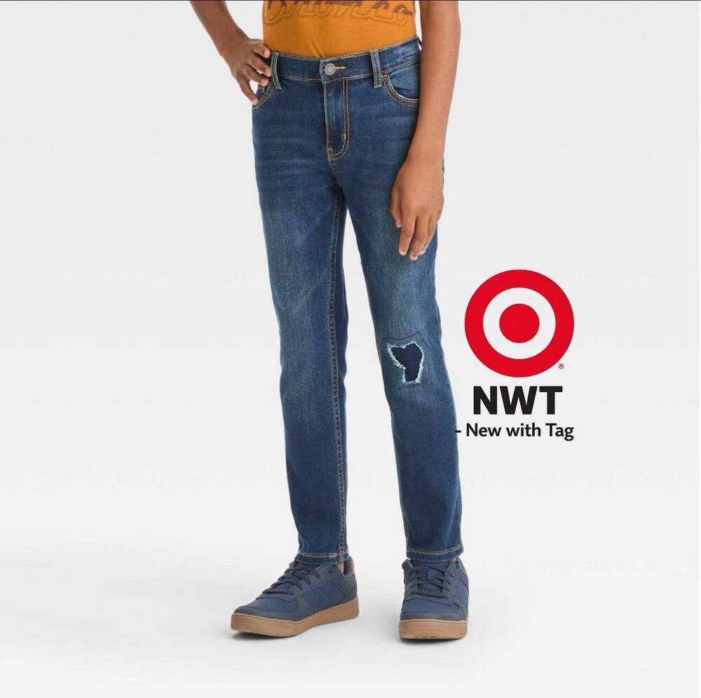 Art Class Boys' Dark Wash Skinny Distressed Stretch Jeans, Size 16 2XL